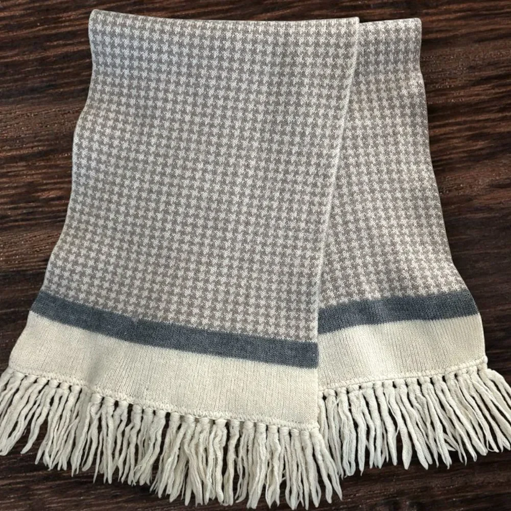 Anne Klein Boho Houndstooth Fringe Soft Wool Blend Scarf